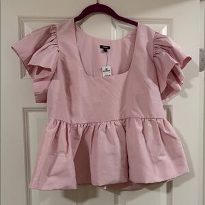 Express Light Pink Ruffle Peplum Blouse